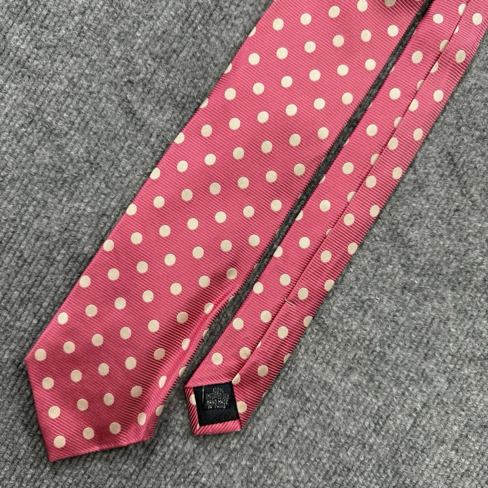 Paul Frederick Mens 100% Silk Tie Pink Cream Polka Dot Handmade Necktie